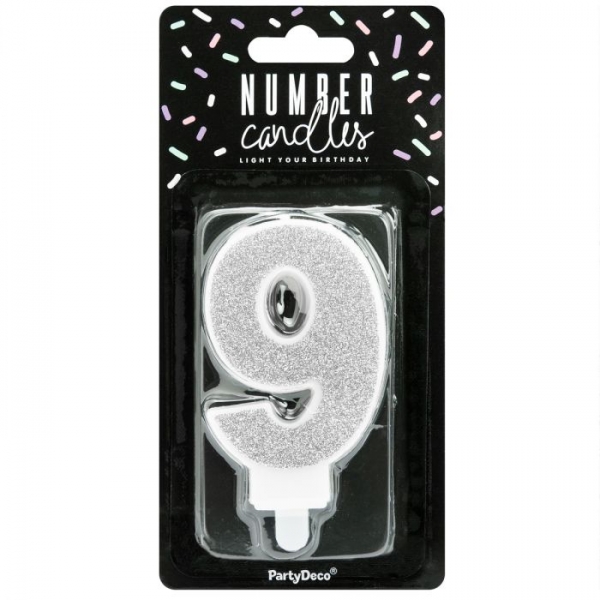 Number Candle - 9 - Silver
